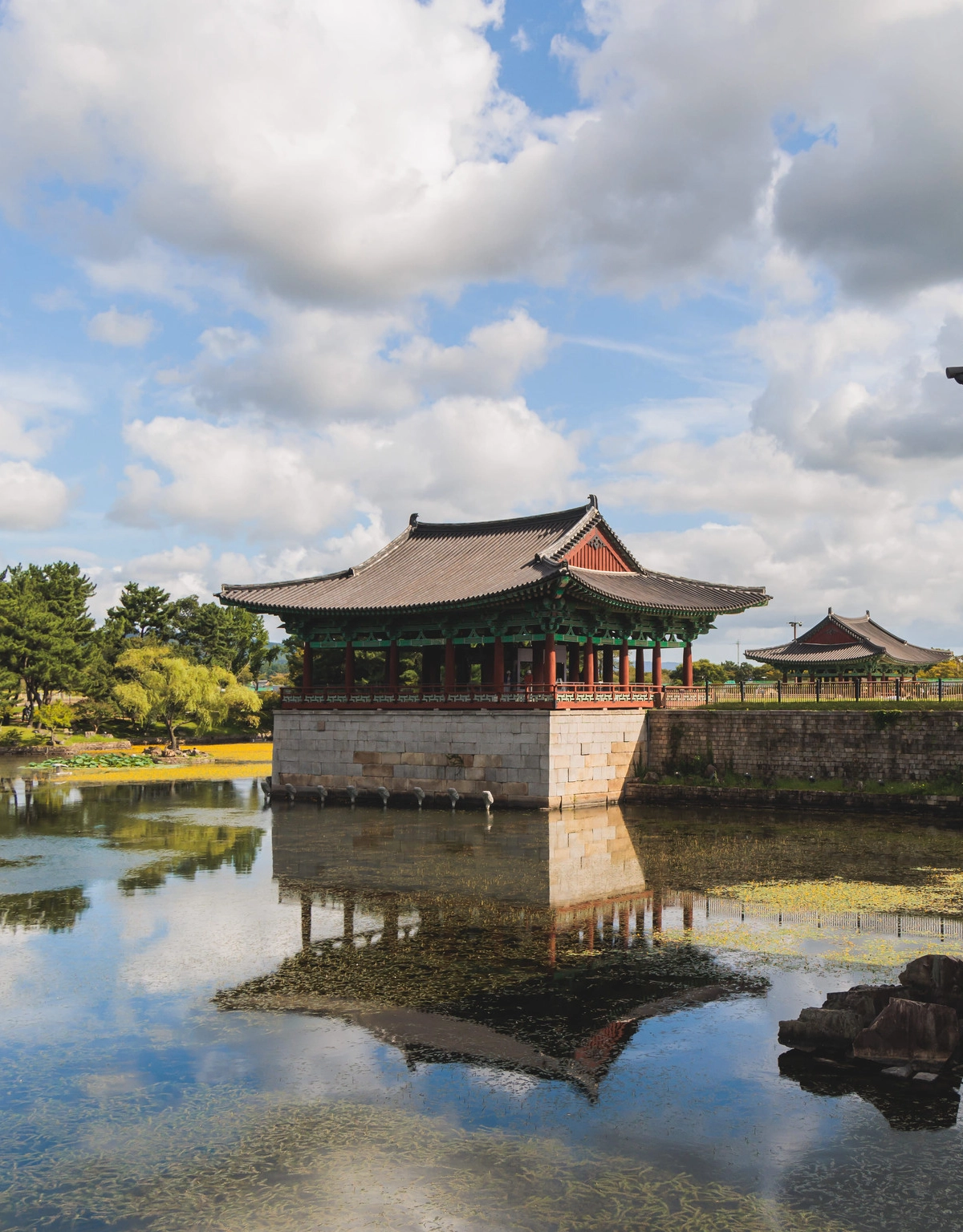 view of Donggung Palace and Wolji Pond in a sunny day